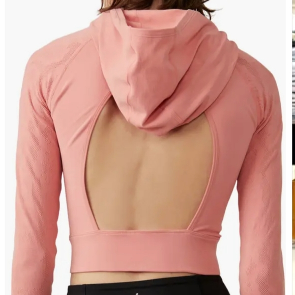 Free People Movement Lucky Layer Cutout Back Crop Hoodie in Crush Blush - Picture 2 of 13